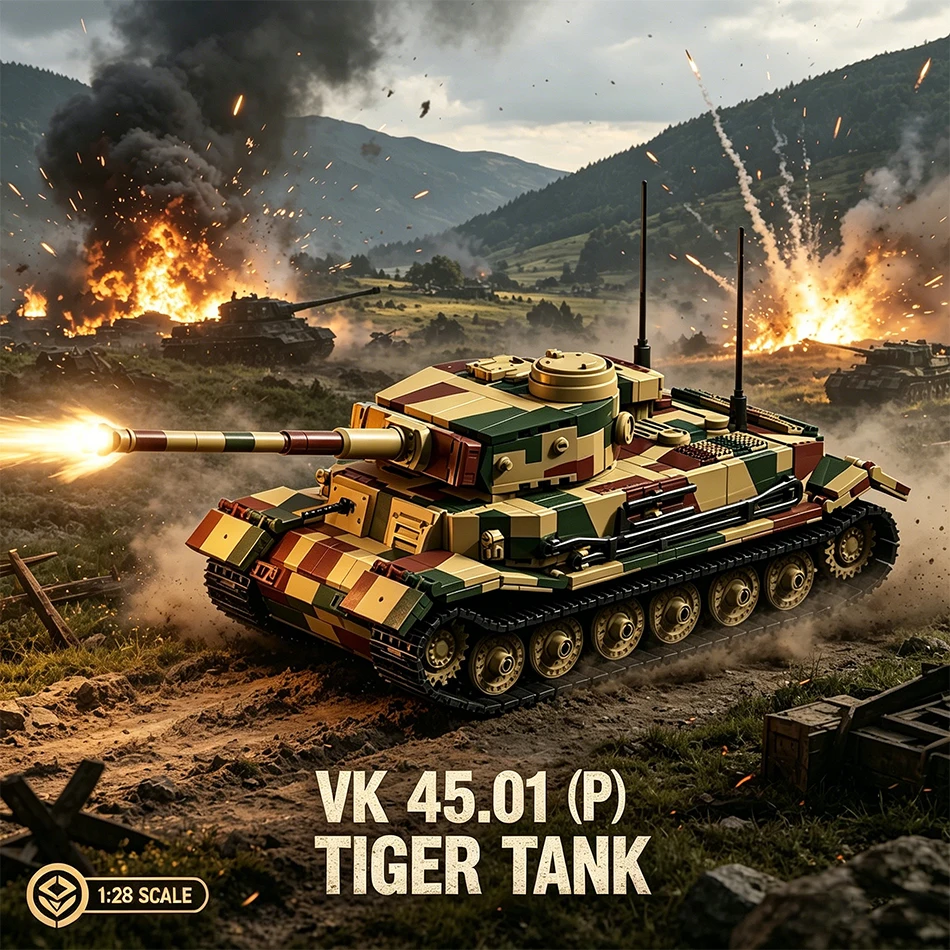 

WW2 Military VK 45.01 P Tiger Tank Building Blocks World War 2 German Army Heavy Tank Set with Soldiers Bricks Toys Kids Gifts