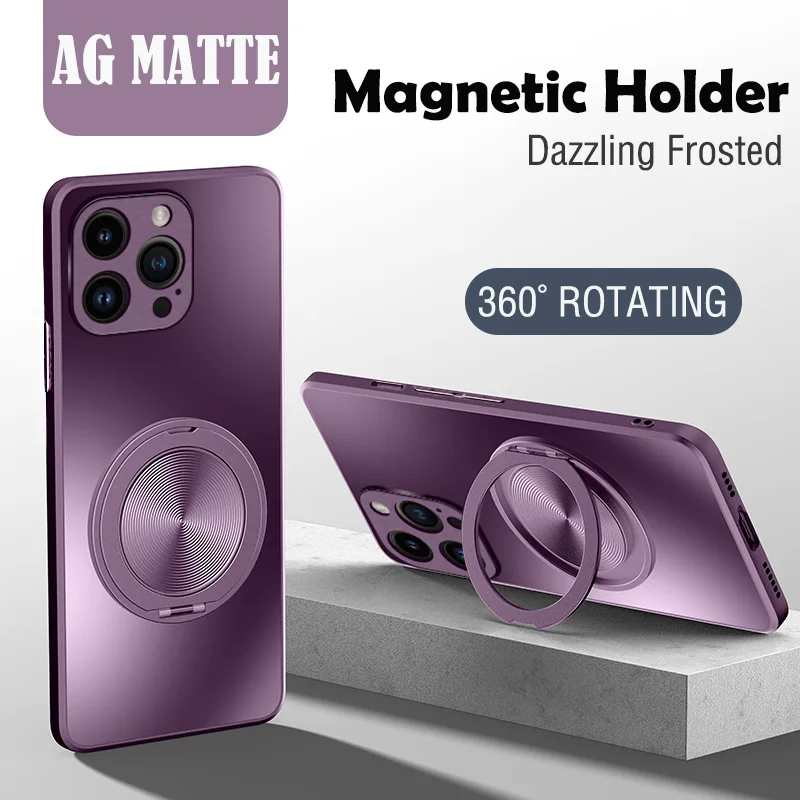 

For iPhone 17 Air 16 16E 15 14 13 12 11 Pro Max Plus Mini Hard Case Matte Kickstand Ring Magnetic Back Cover Phone Shell Fundas