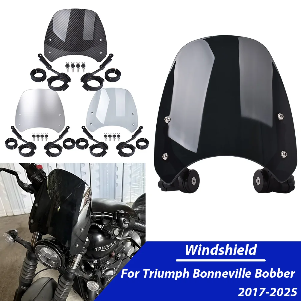 

﻿ Motorcycle Windshield Windscreen For Triumph Bonneville Bobber 2017-2025 Front Wind Screen Shield Air Deflectors Accessories