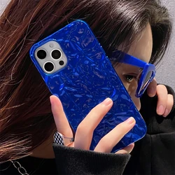 Fashion Bright Blue Tin Foil Pleats Phone Case For iPhone 16 15 14 Plus 13 12 11 Pro Max XR X XS Silicone Shockproof Back Cover