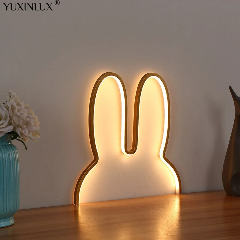 Rabbit Night Lights USB Powered LED Lamp Cute Animal LED Night Lamp Kids Baby Beside Table Lamp Bedroom Nightlight Holiday Gifts