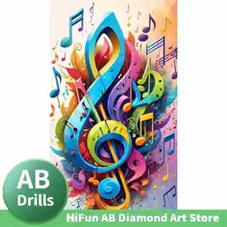 AB Drill,5d Diamond Mosaic Music Notes Full DIY Gems Painting Musical Symbols Rhinestone Pictures Home Decoration Craft Kit