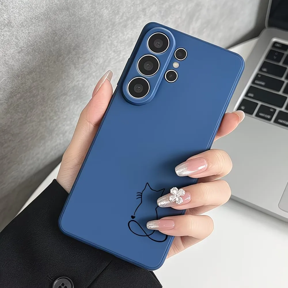 Minimalis Line Art Cat Sketch Pattern Phone Case For Samsung Galaxy A73 A72 A71 A70 A56 A55 A54 A53 A52 A51 Matte AntiSlip Cover - view 2