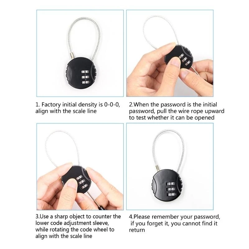 X7XC Combination Travel Cable Lock for Bicycle Scooter Tear Resistant Helmet Lock