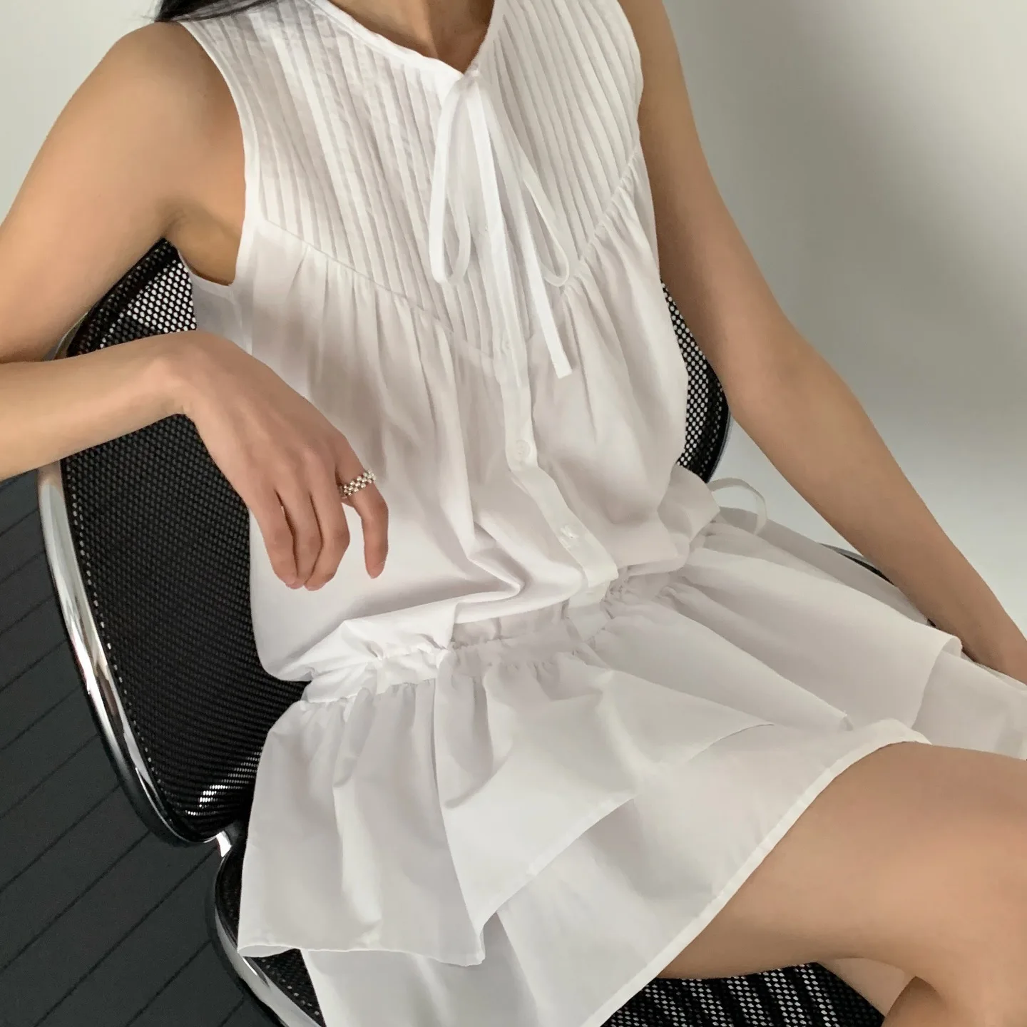 Summer 2026 Women's Drawstring Waist Dress  Sweet Style Cake Skirt No Sleeve Casual Wear All Seasons Universal Fit