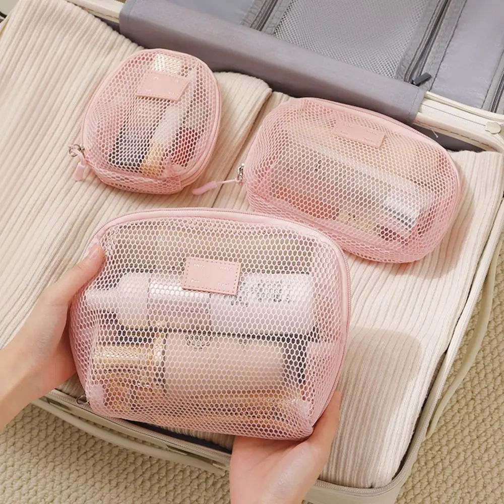 

Casual Nylon Cosmetic Bag Hand-held With Zipper Mesh Makeup Bags Multipurpose Mesh Toiletry Wash Bags Women