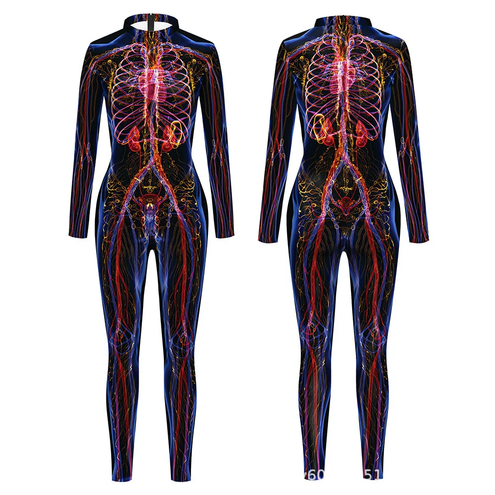Halloween-Party Muskel-Punk Bedruckter Jumpsuit Elastischer Ganzkörperanzug Karneval Cosplay Kostüm Catsuit Steampunk Outfit 2026 – Detail 4