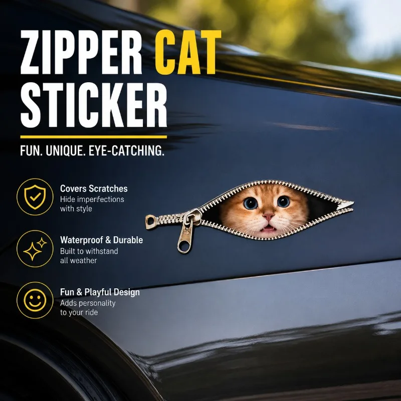 

Novel Zipper Peeking Blue Eye Cat Decal Funny Cartoon Ornament Hide Scratch Mark for Automobile Motorcycle Waterproof Adhesive
