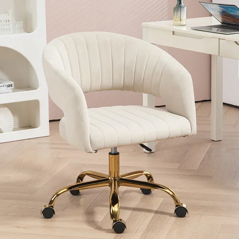 Portable Makeup Chair Modern Ergonomic Comfortable Velvet Leisure Armchair Chair White Leather Swivel Computer Chair