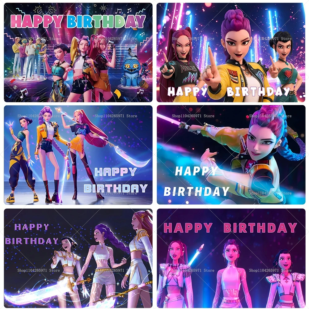 Heißer K-Pop Girl Demon Hunters Hintergrund für Erwachsene und Kinder – Geburtstagsparty-Dekorationen, Babyparty-Banner, Fotohintergrund-Requisiten