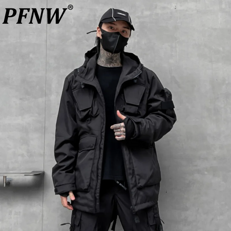 

PFNW Autumn Darkwear Men's Loose Jacket Hooded Big Pockets Solid Color Male Clothing Functional Style Coat Punk 2024 12Z6274