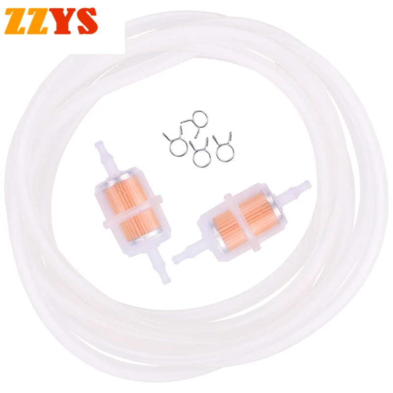 2pcs Petrol Gas Gasoline Liquid Oil Cup Fuel Filter and 1m White Fuel Tank Tube Tubing Pipe Hose Line & 4pcs Clip Clamp Fastener