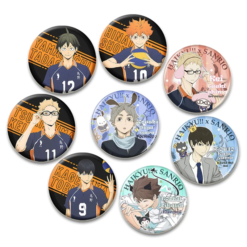 Anime Haikyuu!! Broszki Okrągłe Ręcznie Robione Szpilki Shoyo Hinata/Tobio Kageyama/Daichi Sawamura/Sugawara Koushi Cartoon Badge