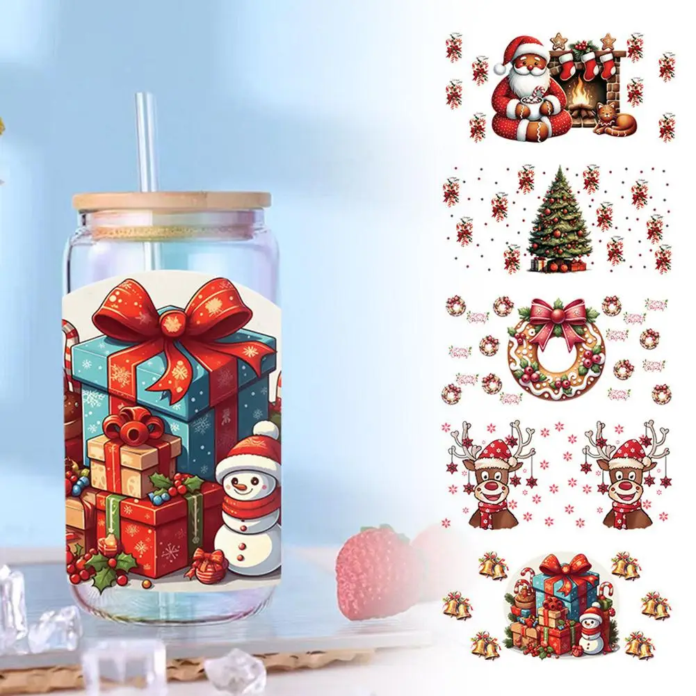 16OZ UV DTF Transfer Sticker Waterproof Scratchproof Christmas Cute Design Wrap For Glasses Cup Mug Sticker K7D5