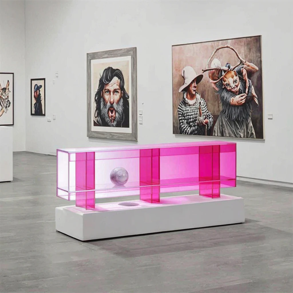 fl-New Arrival Commercial Use High Class Pink Acrylic Bench Modern Gradient Color Creativity Acrylic Stool