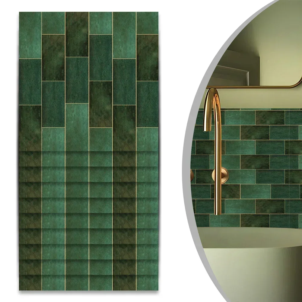 10Pcs Set Retro Dark Green Brick Wall Stickers Mosaic Tile Sticker Bathroom Kitchen Home Wall Background Embellishment