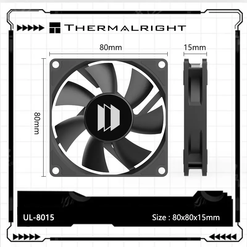 

UPSIREN UL-8015 Computer case cooling fan,80X80X15mm Ultra-thin/Hydraulic bearing/7 blades/large air volume performance fan