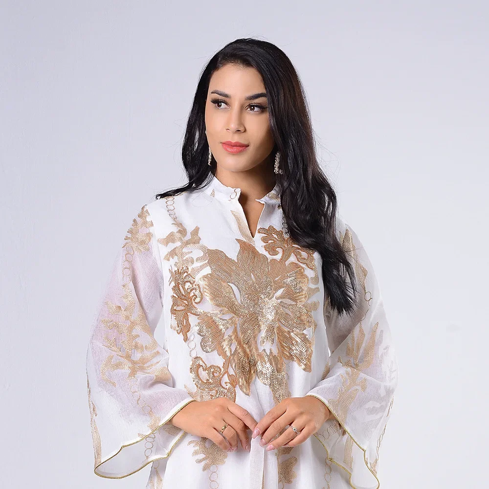 

Ramadan Muslim Women Long Dress Luxury Gold Sequins Embroidery Abaya Dubai Kaftan Middle East Islamic Clothing Turkish Ethnic