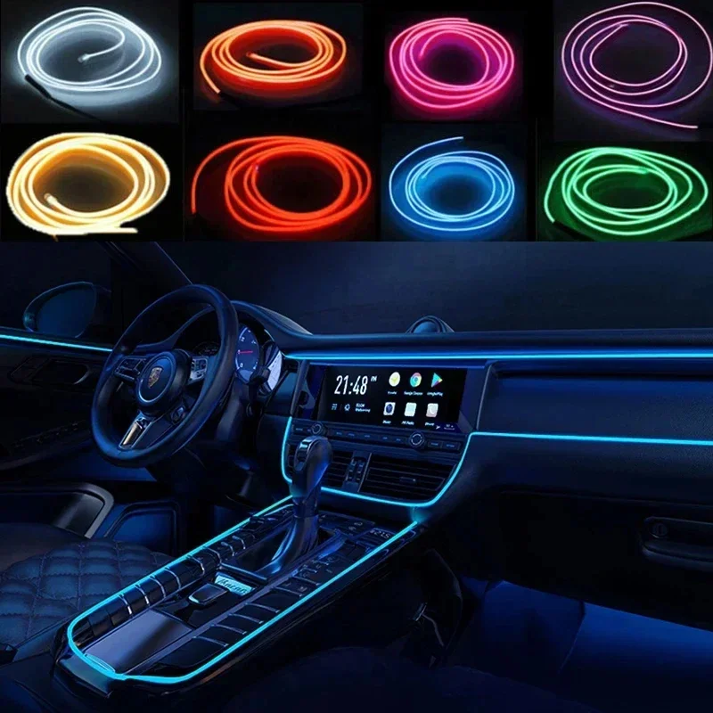 3M USB Blue LED Car Lnterior Atmosphere Light EL Cool Light Line Neon Strip For Automotive DIY Flexible Environmental Lights