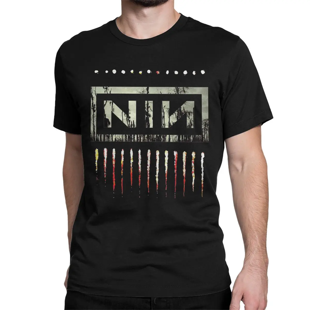 Men T-Shirts Nine Inch Nails NIN Logo Humorous 100% Cotton Tee Shirt Short Sleeve T Shirts Crew Neck Tops Unique