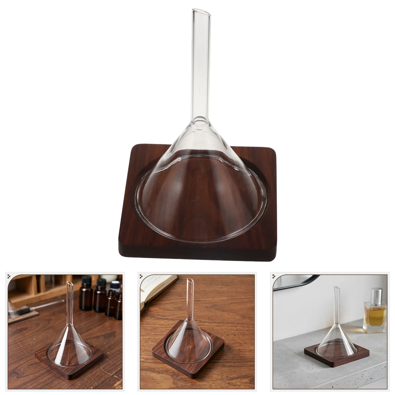 1Set Glass Aroma Sampling Dome with Wooden Base Perfume Smelling Funnel Kit Precise Fragrance Testing Tool Boutique Scent