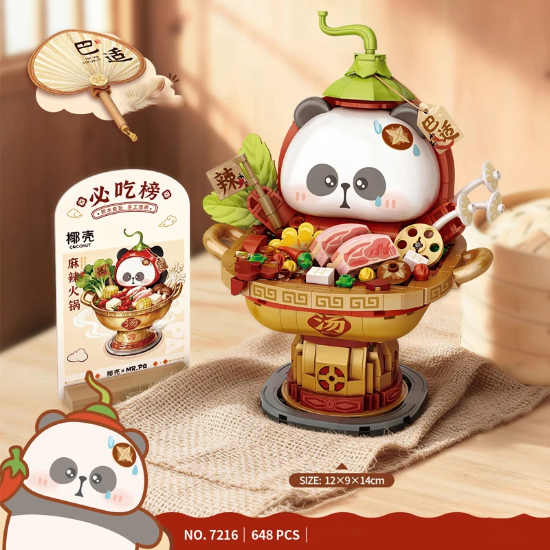 Bloques de Construcción LOZ Serie Comida China Estilo Panda - Hot Pot Picante/Arroz Picante en Olla de Barro, Juguetes de Comida de Panda Adorables para Niños, Regalos