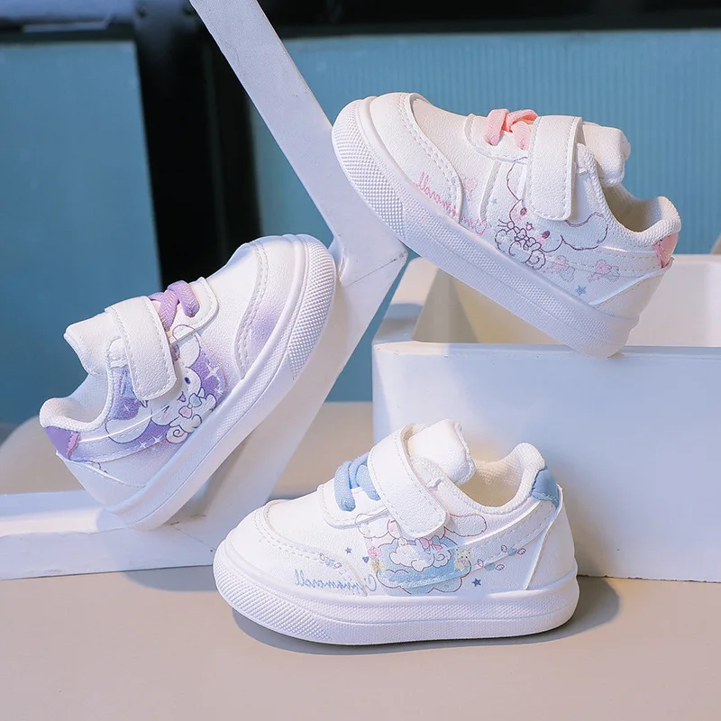 Girls Casual Shoes White Sneakers Cute Baby Girl First Walker Cartoon Sanrio Cinnamoroll Children Sport Shoes Non-slip Fashion