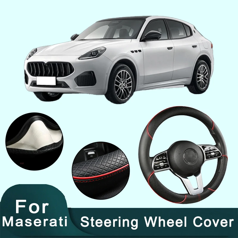 

For Maserati Series 38cm Car Leather Steering Wheel Cover- Anti-Slip, Wear-Resistant, All-Season, Universal | Cubre Volante Auto