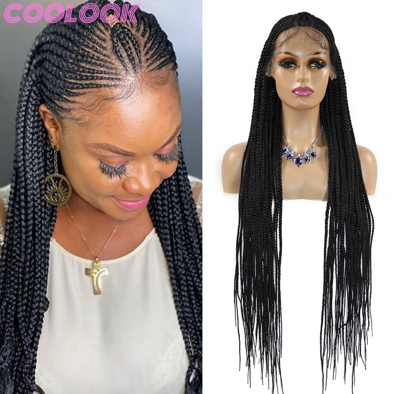 

36‘’ Cornrow Box Braided Wig 360 Lace Front Wig Long Knotless Box Braid Wig with Baby Hairs Ombre Synthetic Braided Frontal Wig