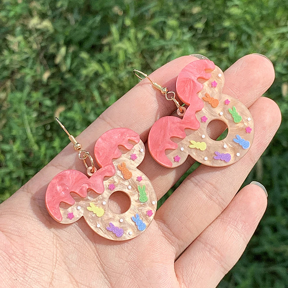 Cute Cartoon Acrylic Dangle Earrings Handmade Mickey Mouse Donut Cloud Drop Earrings Decorative Jewelry Gift for Women Girls