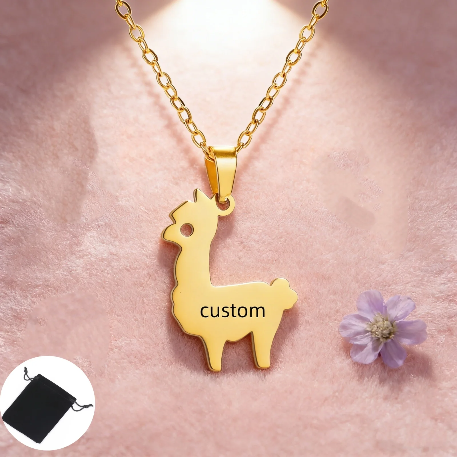 Customized Name Date Pet Alpaca Necklace Stainless Steel Personalized Animal Alpaca Neck Chain Fashion Valentine's Day Gift