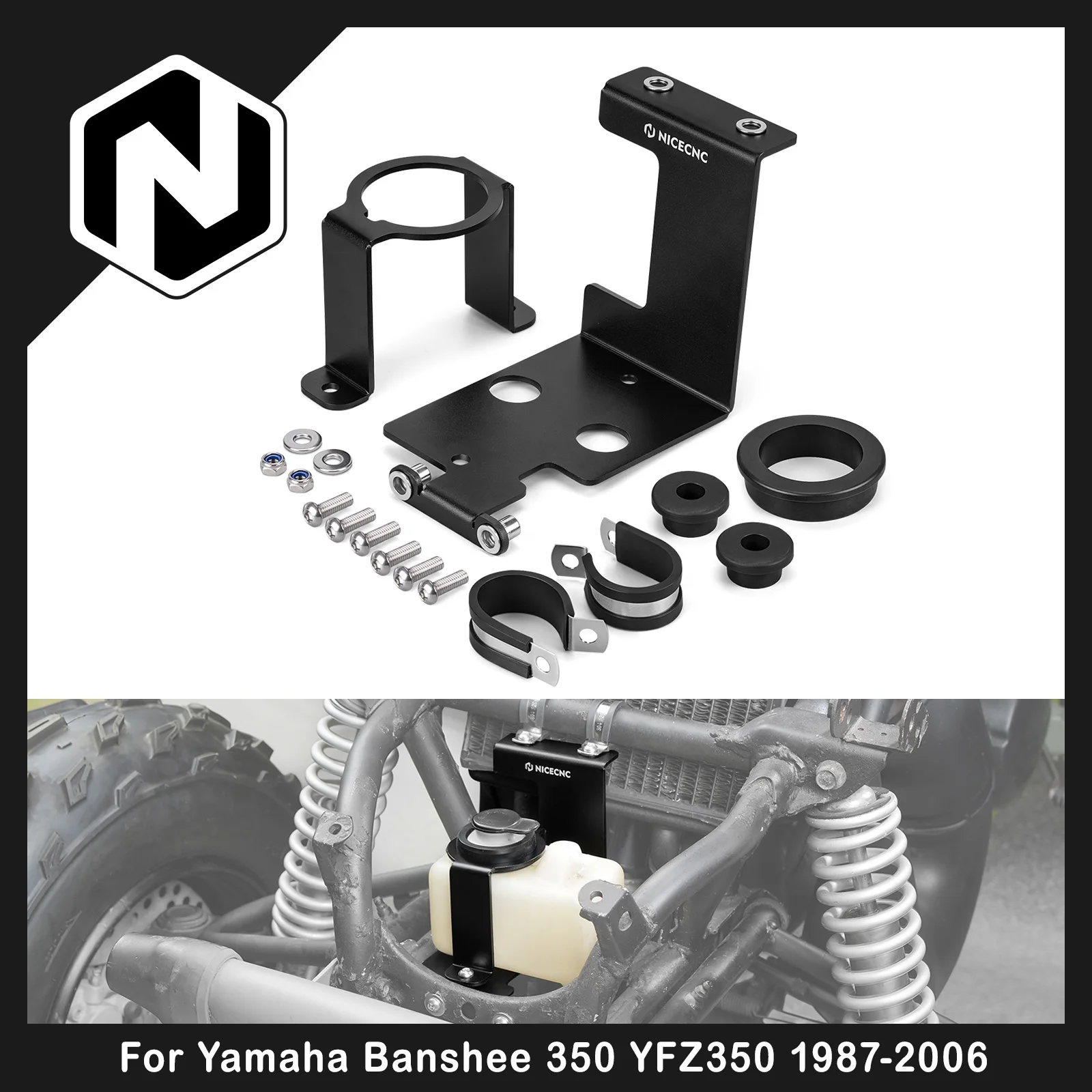 NICECNC for Yamaha Banshee 350 YFZ350 1987-2006 ATV Coolant Reservoir Relocation Bracket Front Mount Aluminum Overflow Tank Kit