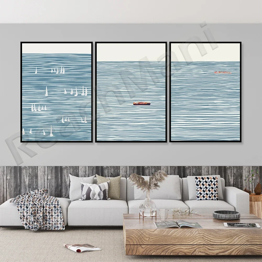 Sailing art poster, container ship landscape, crate ship with striped sea, Colombian cargo ship, gift for sailor sailing lovers