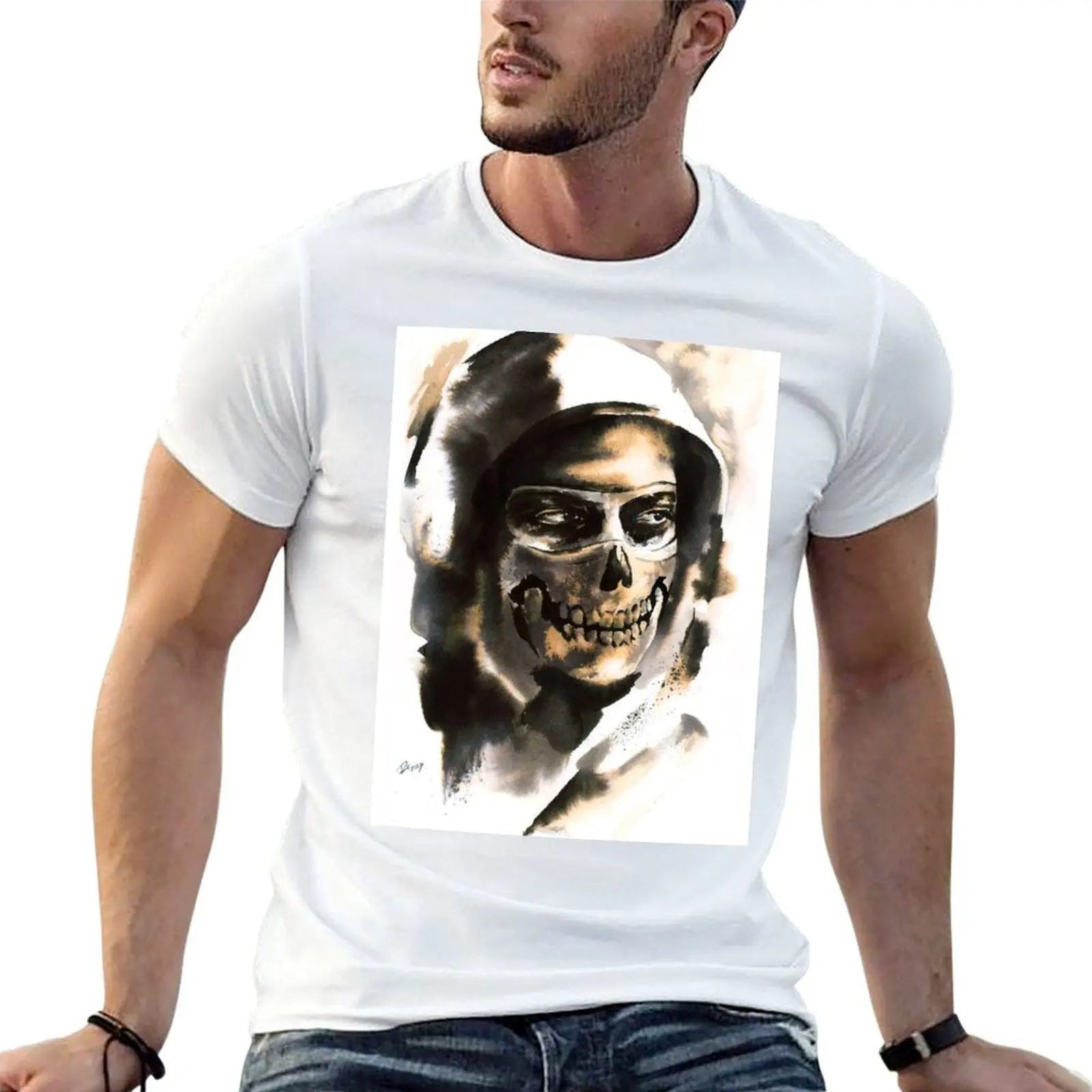 

Simon Ghost Riley in MW2 T-Shirt man t shirts for men cotton tshirt 100% black cotton t-shirt plain for man package T-shirt