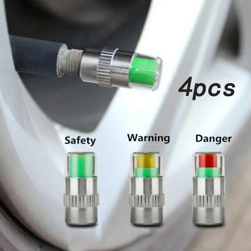 4pcs Car Tire Pressure Monitoring System Gauge Cap Automobile Wireless Tire Pressure Cap Valve Nozzle Monitor External Tire Cap