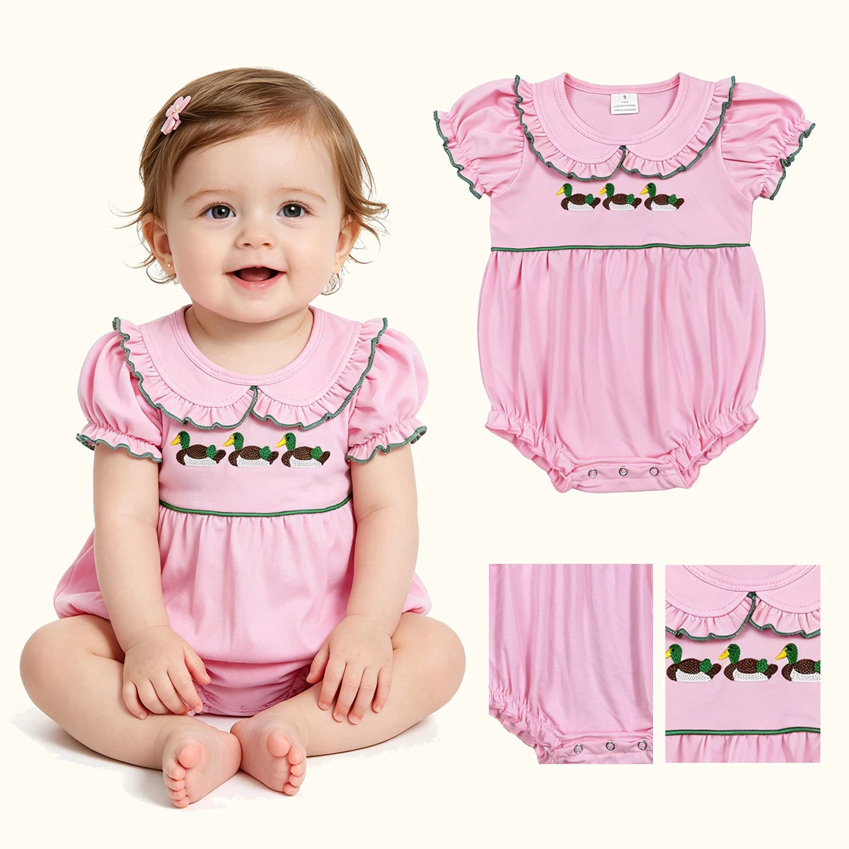 Newborn Baby Girl Smocked Mama's Bestie Turquoises Collar Western Ruffle Rompers Kids Bubbles Kids Children Clothing Wholesale