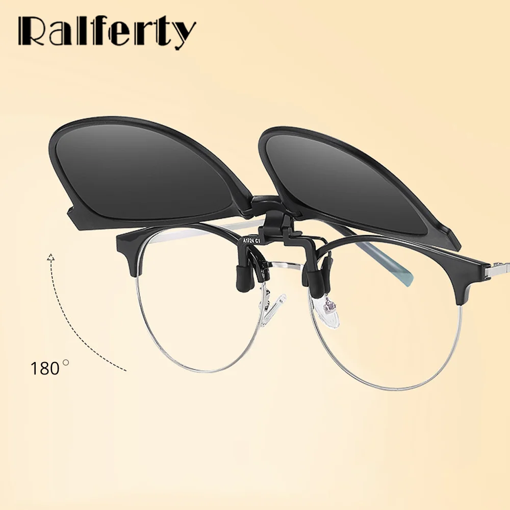 Ralferty 접이식 휴대용 선글라스 클립, 편광 UV400 차단 UVA UVB, 오버사이즈 스퀘어 플립 업 선글라스