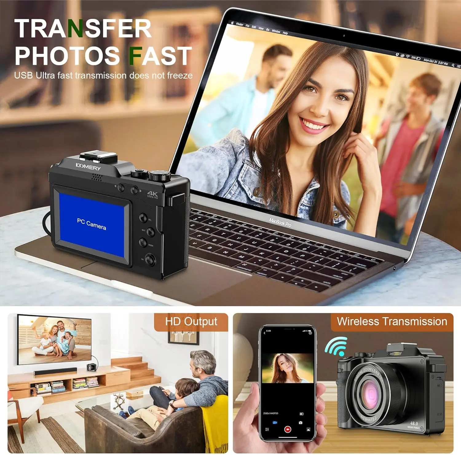 Wide Angle 48MP Digital Photo Cameras DIY Frame Front Rear Dual Lens Selfie Camcorder For Photography 18X 4K WIFI Video Camera