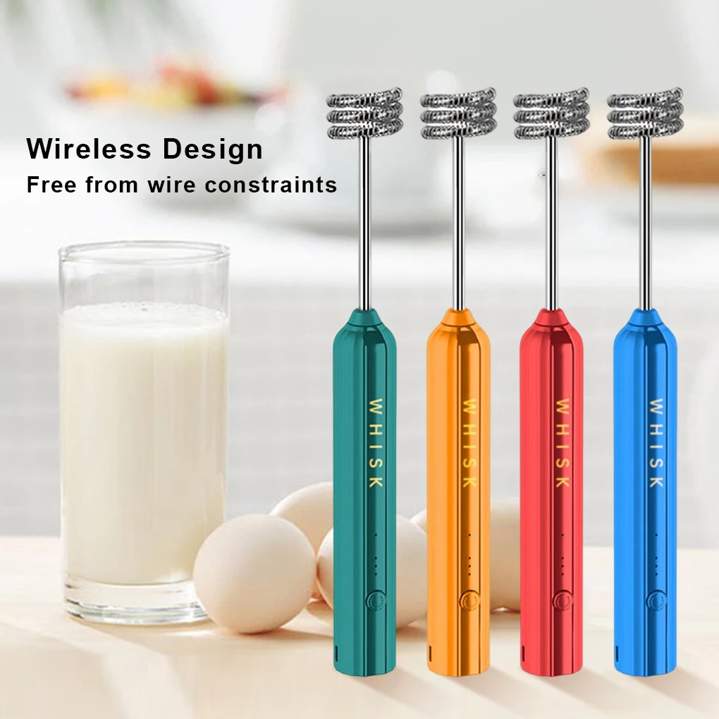 ABS Electric Egg Beater 3 Gear Battery Powered 2000mAh Rechargeable Cooking Eggbeater Stirrer Tool Accessories Orange