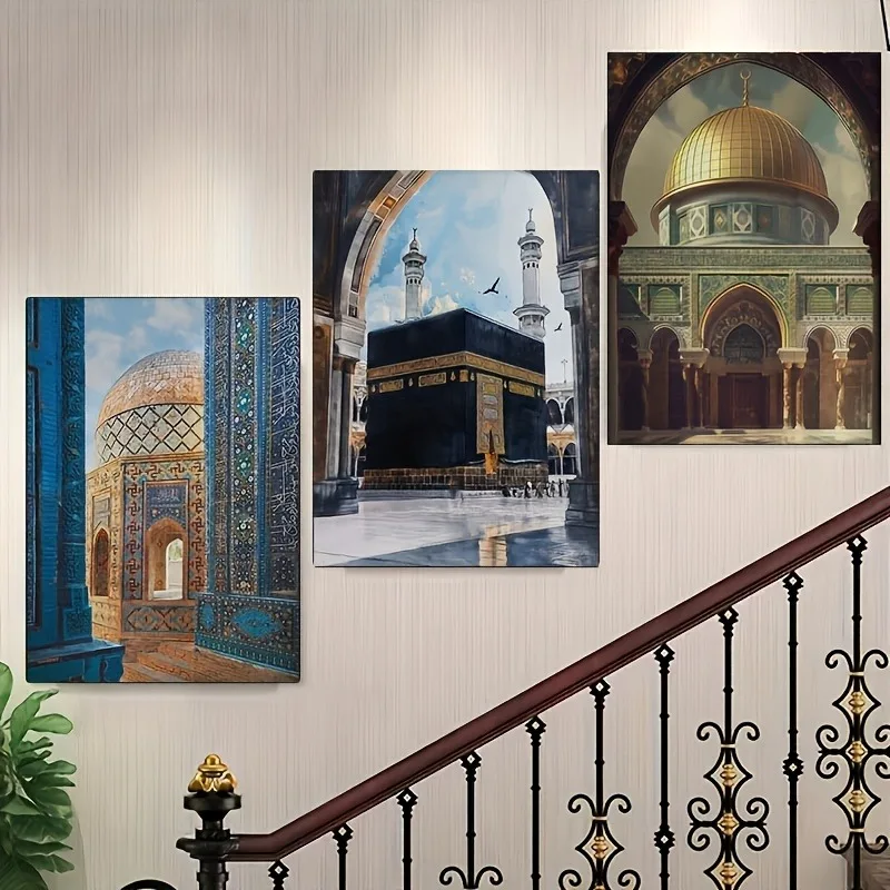 

3 Pieces Islamic Architecture Canvas Wall Art Set Waterproof Poster Suitable For Living Room Bedroom Office Art Home Decor