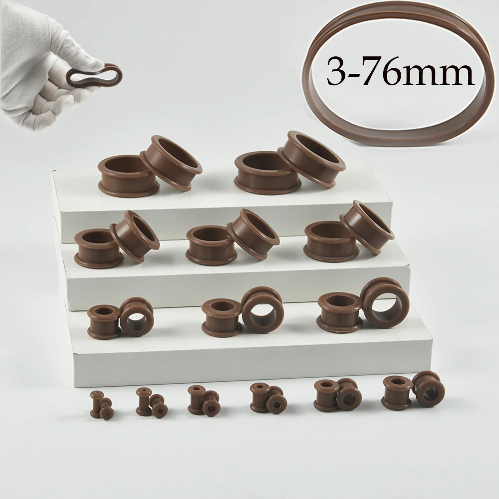 3mm-76mm Pair Silicone Large Size Brown Color Earskin Flexible Double Flared Ear Flesh Tunnel Plug Ear Gauge Stretchers Piercing