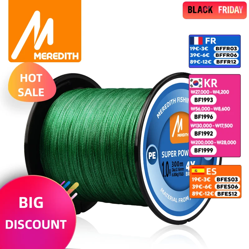 MEREDITH 1000M Fishing Line 4 Strands Braided PE Fishing Line 15-80LB Multifilament Smooth for Carp Fishing Saltwater Freshwater