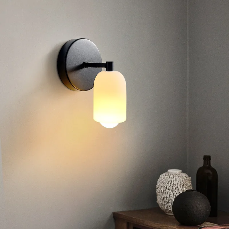 

Japanese Retro Frosted Glass Wall Lights Modern Minimalism Style Home Decoration Bedroom Study Living Room Entrance Lighting