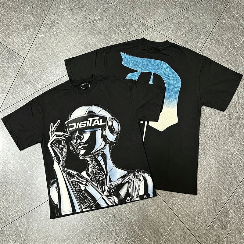 2026SS DIGITAL Men T Shirt Dark Cyberpunk Metallic Robot Multi Element Full Graphic Oversized Daily Casual Top Fast Delivery