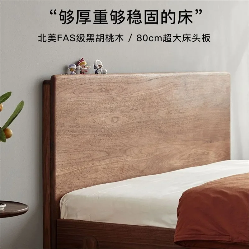 سرير من الخشب الصلب بالكامل بسيط من الشمال، غرفة نوم من خشب الجوز الأسود، سرير مزدوج 1.5 م 1.8 م سرير عائلي #2
