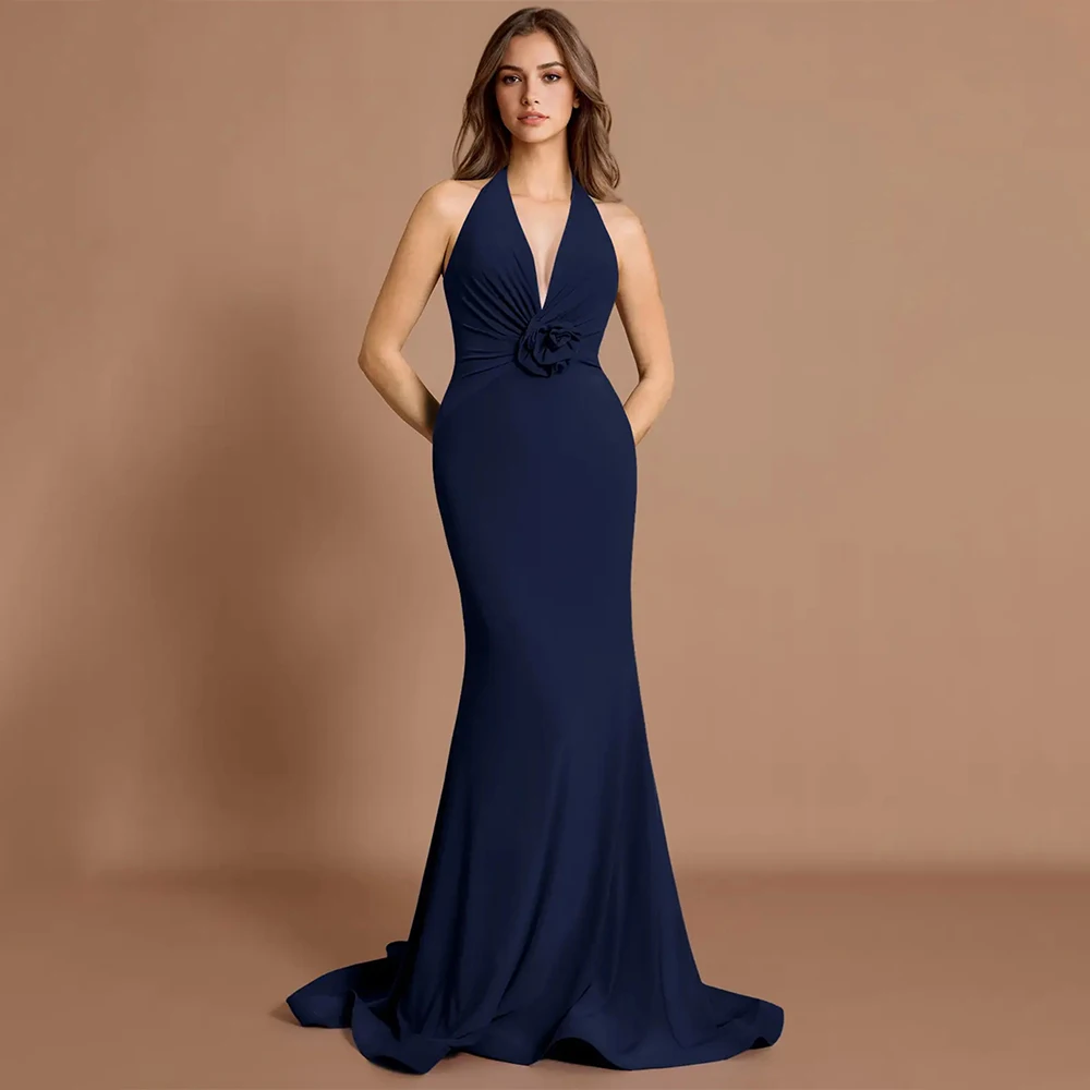 

Evening Dresses Prom Dresses Women's Halter Neck Flower Appliques Ruffled Mermaid Dress Formal Party Gowns Fishtail Evening Gown