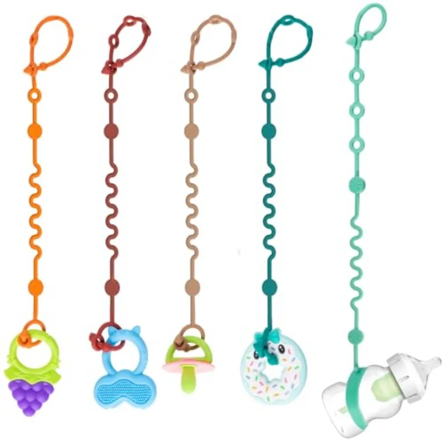 Toy Straps for Baby, 5pcs Adjustable Toy Holder for Stroller Accessories, Silicone Tether Pacifier Clip, No Throw Travel Essent
