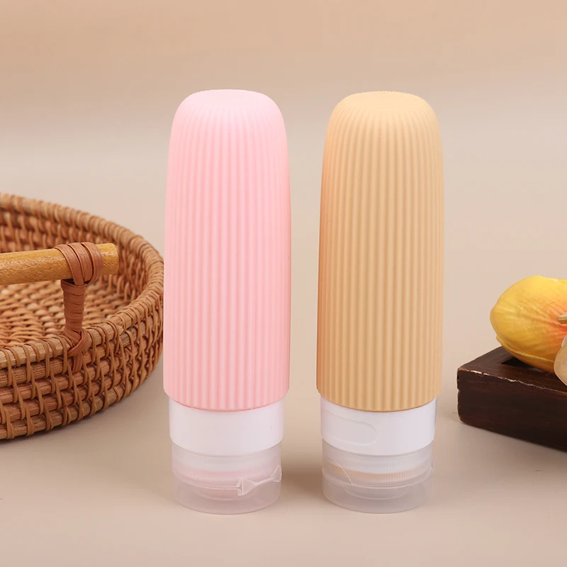 (HG) 4 szt./zestaw Silikonowe Butelki Podróżne 90ml Pojemniki Podróżne Odporny na Przeciek Wielokrotnego Użytku Do Napełniania Płynów Ściskalne Przezroczyste Torby na Przybory Toaletowe