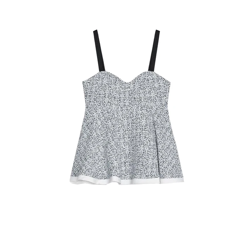 

Spring New Women's Faionable Splice Texture Contrast Color Thin Strap Heart Collar Top Commute Sle Slim Fit Polyester Fiber