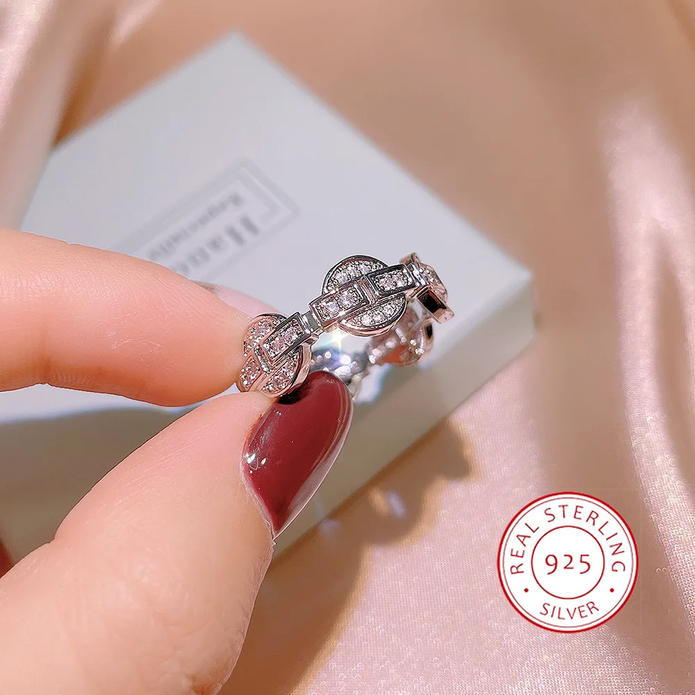 Fashion 925 Silver Hollow Ring For Women AAAA Shiny Zircon Wedding Jewelry Classic Ring Bridal Jewelry Christmas Gift